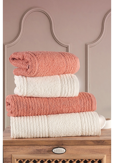 Ece 4'lü Banyo Havlu Seti Havlu Banyo Havlusu I Hamam Seti I Çeyiz Havlusu Krem-Kiremit
