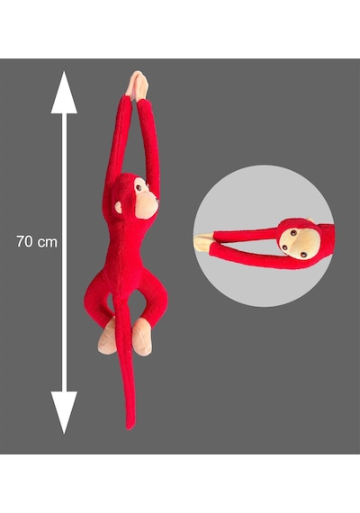 Sevimli Peluş Maymun Oyuncak , Elleri Yapışabilen 70 Cm Açık Kırmızı