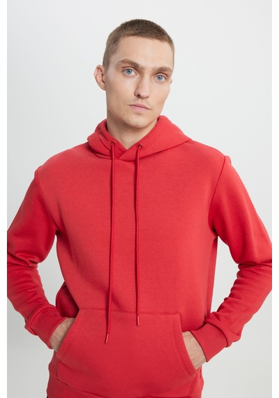 AC&Co / Altınyıldız Classics Erkek Kırmızı Standart Fit Pamuklu Kapüşonlu  Sweatshirt Kırmızı