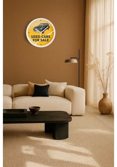 Klasik Araba Modern Duvar Saati - 42cm - Önü Camlı Beyaz Kasa - Sessiz Mekanizma-jh0792 Beyaz