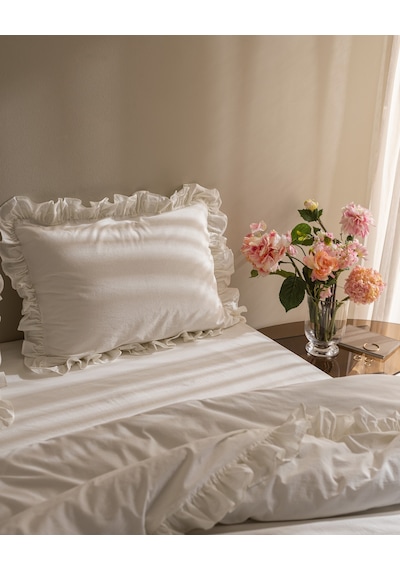 Madame Coco Obernai Çift Kişilik %100 Pamuk Fırfırlı Düz Yıkamalı Nevresim Takımı - Beyaz 8684427198285 Beyaz
