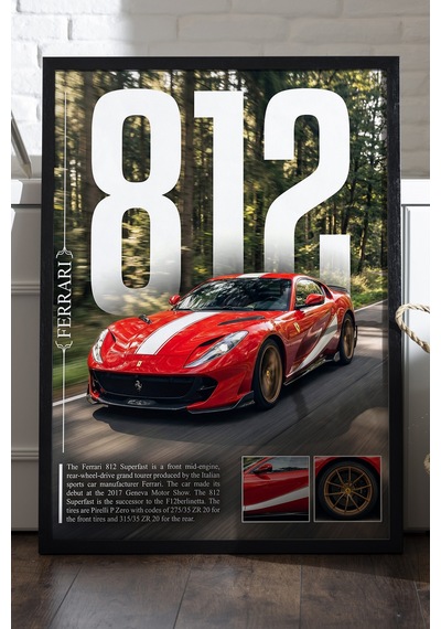 Ferrari 821 Competizione Siyah Ahşap Çerçeveli Poster, Dekoratif Araba Duvar Tablosu