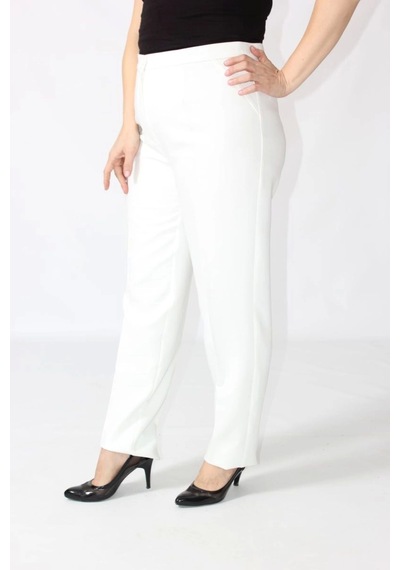 Moda Berray 2555 Gizli Cep Modeline Sahip Büyük Beden Pantolon Beyaz Beyaz