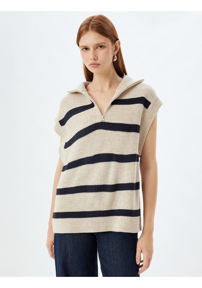 Koton Triko Oversize Süveter Yarım Fermuar Detaylı Dik Yaka Kolsuz Lacivert Çizgili 5wak20042ht 7s2 Koton Triko Oversize Süveter Yarım Fermuar Detaylı Dik Yaka Kolsuz Lacivert Çizgili 5wak20042ht 7s2