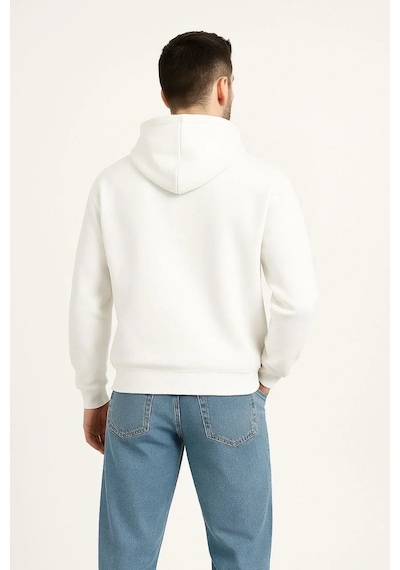 Mzpkartan Erkek Kapüşonlu Sweatshirt Hoodie 3 İplik Şardonlu Pamuklu Kumaş, Önü Baskılı, Fermuarlı Rahat Kalıp Siyah