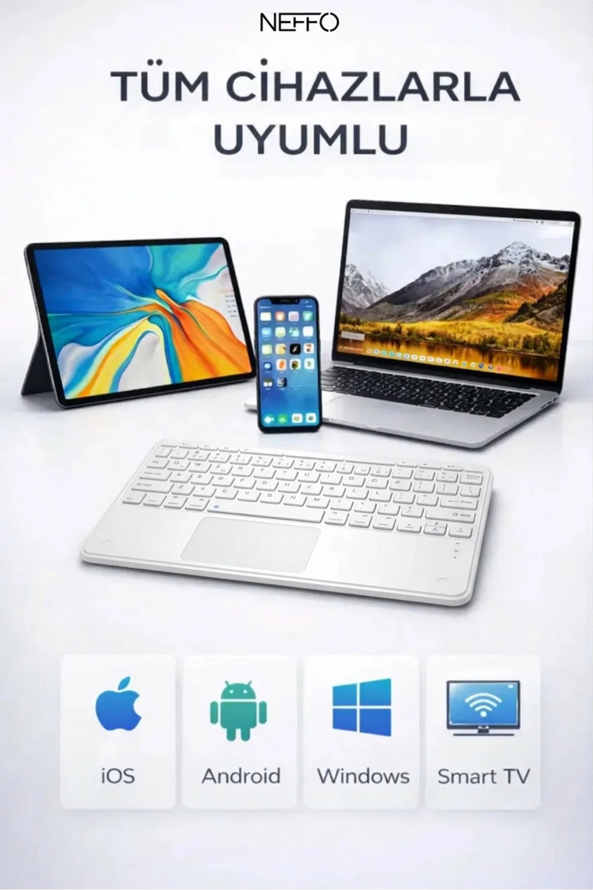 Touchpadli Kablosuz Klavye Sessiz Tuş Bilgisayar Tablet