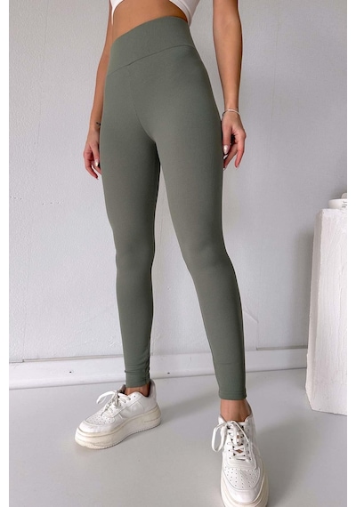 Mine Tan Butik Fitilli İçi Şardonlu Toparlayıcı Kadın Tayt - Yeşil Mor