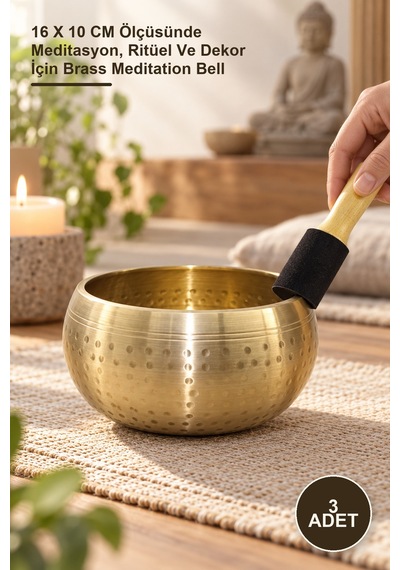 3 Adet Pirinç Meditasyon Çanı 16 X 10 Cm Ölçüsünde Meditasyon, Ritüel Ve Dekor İçin Brass Meditation Bell