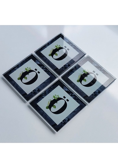 Decorita Cam Bardak Altlığı Ö Harfli Tasarım 4'lü Takım 10 x 10 CM Çok Renkli
