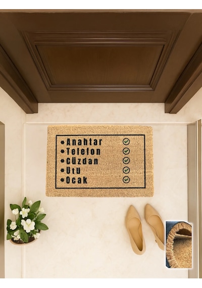 Reise-checkliste 40x60 Cm, Yazılı Tasarım Kapı Önü Koko Paspası Eğlenceli Desen, Kaymaz Taban Açık Kahverengi