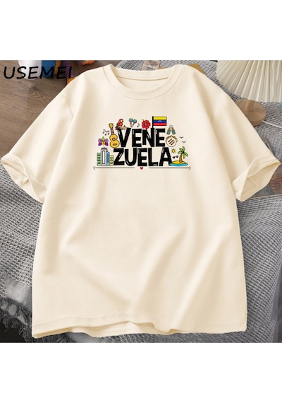 Flood Of Style Venezuela Hasta Tshirt Kadın Erkek Venezüella Con T-shirt Pamuk Kısa Kollu Baskılı Tshirt Uni Haki