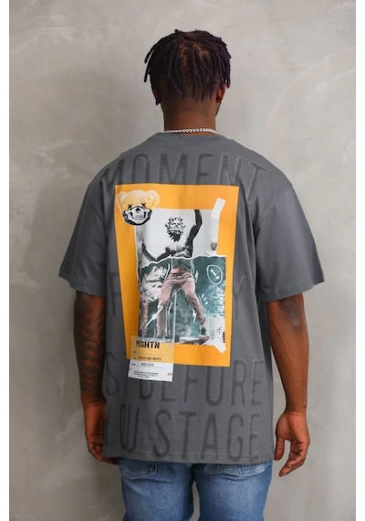 Erkek Baskılı T-shirt Kısa Kol Bisiklet Yaka Rahat Kalıp Tişört - Füme Füme