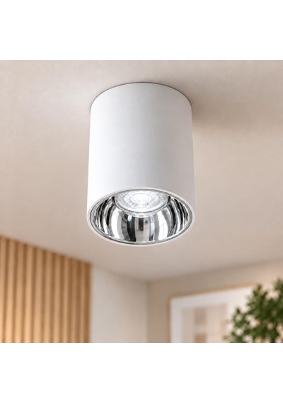 Silindir Sıva Üstü Led Spot Armatür, Modern Dekoratif Tavan Aydınlatması, Mercekli Tasarım Beyaz Kasa - Krom Diğer
