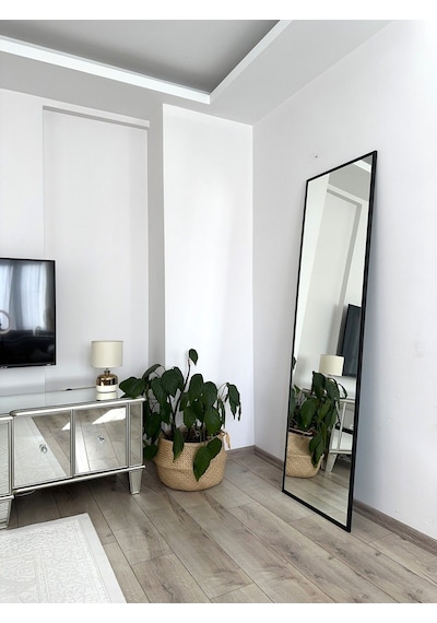Effe Siyah Metal Çerçeveli Ayaklı 180x50 Cm Boy Aynası