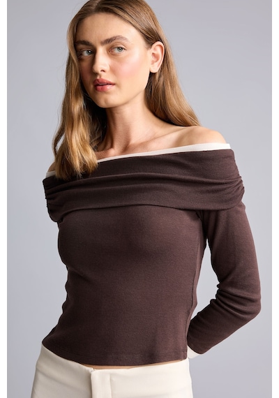 Defacto Slim Fit Omzu Açık Katlamalı Ribana Uzun Kollu Basic Tişört I2213ax26aubn340 Kahve-bn340