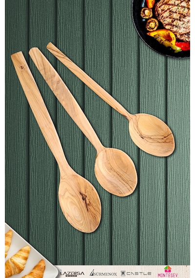 Zeytin Ağacı Ahşap Tahta Kaşık Spatula Seti Zeytin Ağacı Ağaç Kaşık Ynzyt-701 Kahverengi