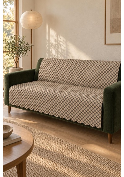 Çok Amaçlı Kadife Koltuk Örtüsü Kaymaz Süngerli 165x215 Cm Modern Bohem Çekyat Şalı Piknik Masa Örtüsü Alk4 Bej
