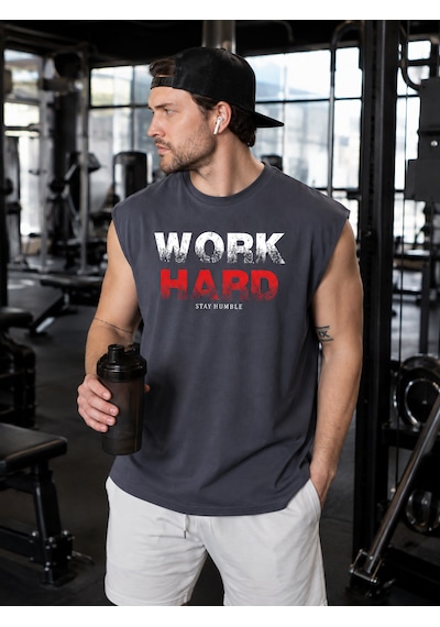 Urbantrendstore Baskılı Premium Fitness Sporcu Atleti Gym Tişört %100 Pamuklu T-shirt Füme