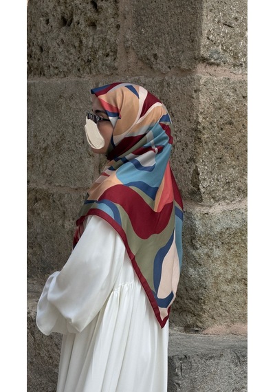 Qalortex Scarf Pamuklu Soft Rânâ Desen Eşarp-bordo