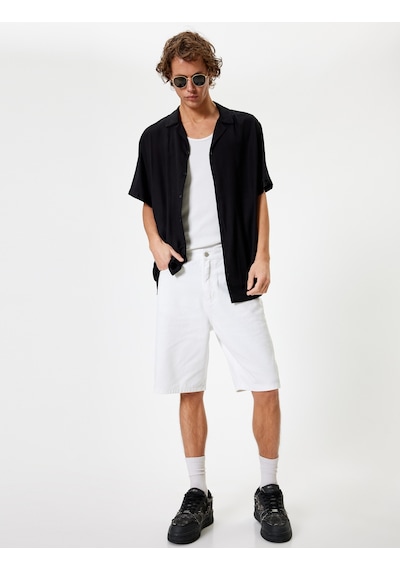 Koton Oversize Kot Şort Bermuda Cep Detaylı Pamuklu Beyaz 4sam40052ıd Beyaz
