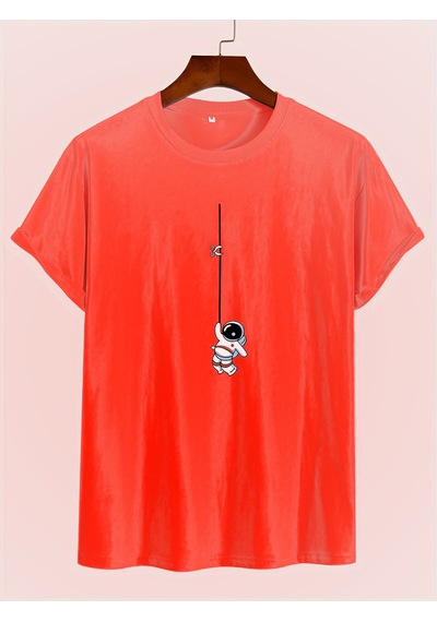Unisex Mini Astranot Tasarım Basklı Tshirt Kırmızı