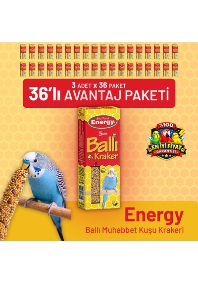 Ballı Muhabbet Kuşu Krakeri 3'lü - 36 Adet