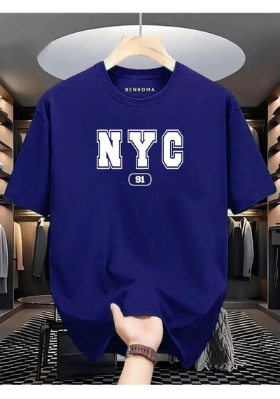 Nyc Baskılı Oversize Tişört Saks Mavisi