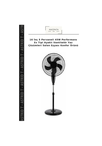 16 İnç 5 Pervaneli 45w Performans Ev Tipi Ayaklı Vantilatör Yaz Çözümleri Salon Eşyası Konfor Ürünü