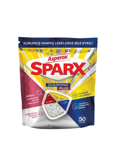 Asperox Sparx Plus Bulaşık Makinesi Tableti 50'li - Güçlü Yağ Çözücü Ve Parlaklık Tarı