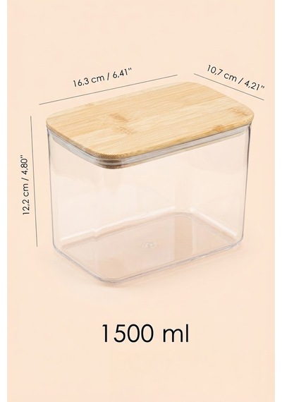 Bambu Kapaklı Dikdörtgen 6 Lı 1500 Ml Hava Geçirmez Gıda Saklama Kabı Seti Şeffaf