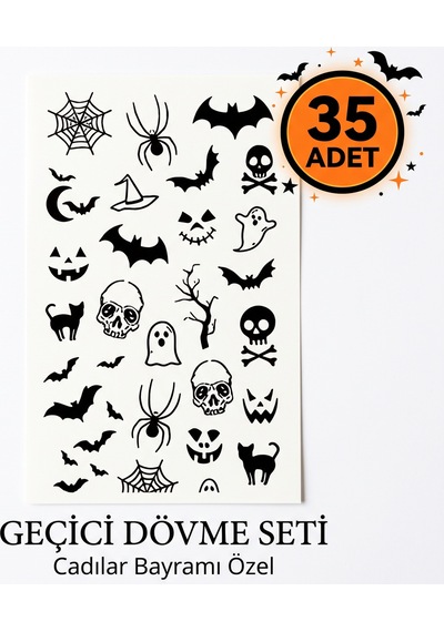 Cadılar Bayramı Halloween Özel 35 Adet Mini Geçici Dövme Seti Tgdrtgsxc0ıbyc8p0bm