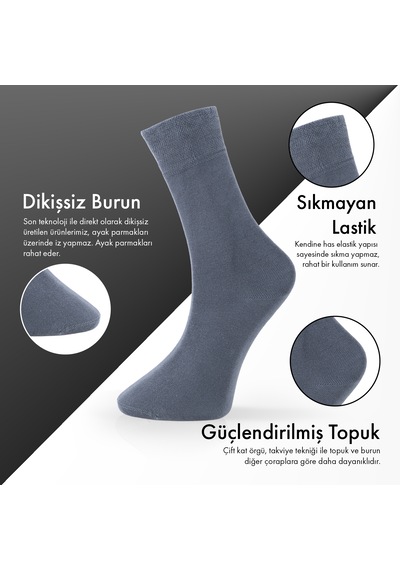 Saf Bambu Erkek Soket Uzun Düz Füme Çorap Dikişsiz Premium Kutulu 6'lı L5952aznb Softaura