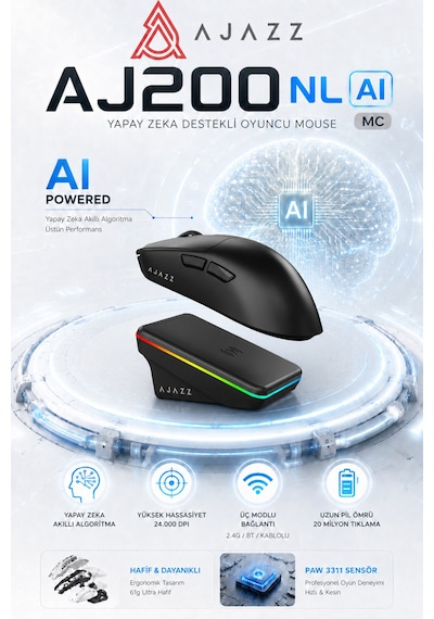 Aj200p Nl Aı Yapay Zeka Sesli Komut Destekli Near-link Kablosuz Şarj Standlı Oyuncu Mouse Diğer