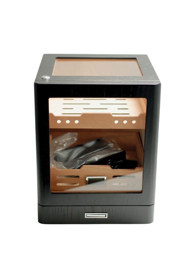 Premiumquality Sucre Aksesuar Çekmeceli İçi Ledli Siyah Sedir Humidor Puro Kutusu - Tr9650