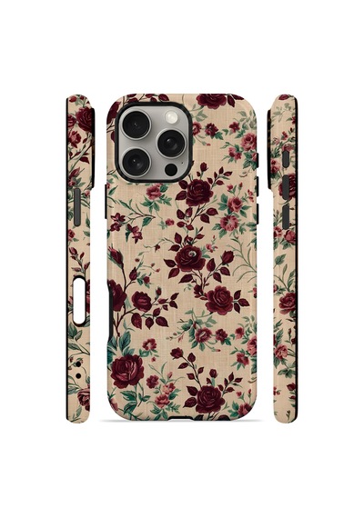 Velvoria Valestra Bordo Botanik Apple Apple iPhone Uyumlu 16 Pro Max Magsafe Koruma Kılıfı Valestra Magline - Bordo Botanik