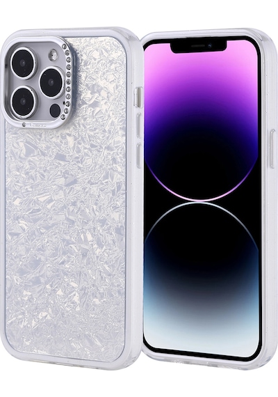 Apple Uyumlu iPhone 14 Pro Max Kılıf Taşlı Tasarımlı Zore Kapi Kapak Gümüş