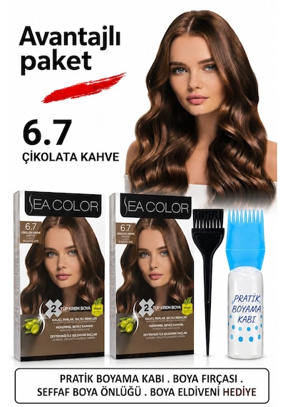 Sea Color Set Saç Boyası 6.7 Çikolata Kahve 2 Li 2 Kutu+pratik Boya Kabı