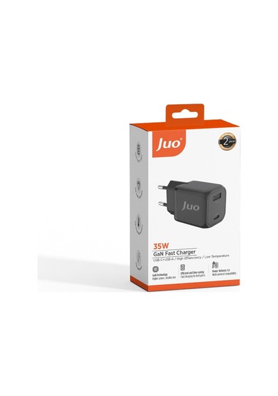 Juo 35W GaN USB C + A Şarj Aleti Apple Uyumlu iPhone & iPad Samsung PPS PD QC4.0 Type Hızlı Cihazı Siyah