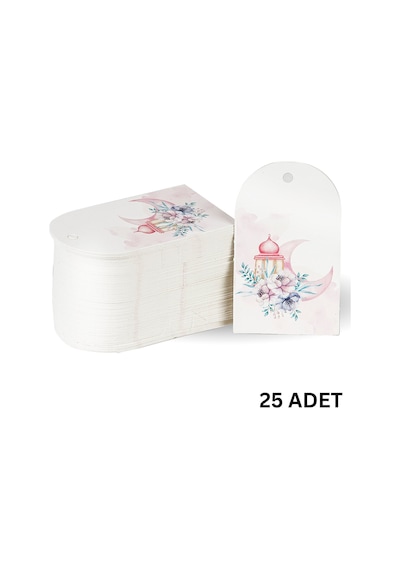 Ramazan Hilal Temalı Hediye, Tebrik Kartı, Delikli Ambalaj Paketleme Etiketi, 4.5x7.5 Cm, 25 Adet