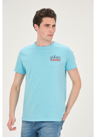 Erkek Yıkamalı Basic T-shirt Tişört %100 Pamuk Tişört Turkuaz