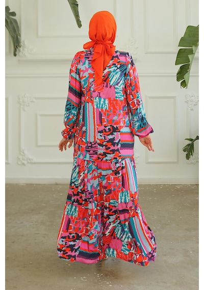 Armine Trend Desenli Renkli Elbise Pembe 24yt952-pembe Pembe
