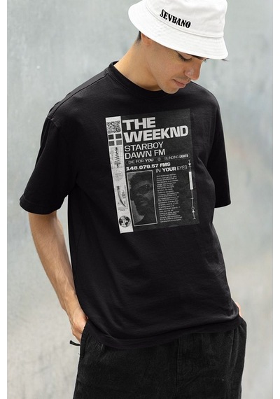 Starboy Dawn Fm The Weeknd Baskılı Unisex Oversize Rapper Tişört Siyah