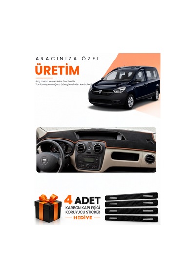 Dacia Dokker 2012-2020 Uyumlu Torpido Koruma Örtüsü Oto Kılıfı - Siyah Kahverengi