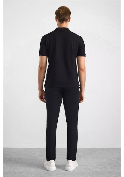 Süvari Siyah Regular Düz Baskısız Pike Düğmeli Polo Yaka Tişört Ts1014000471-s09