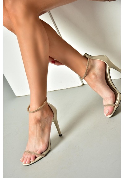 Fox Shoes M251800009 Bej/bronz Tek Bant Taşlı Kadın Ayakkabı Bej - Bronz
