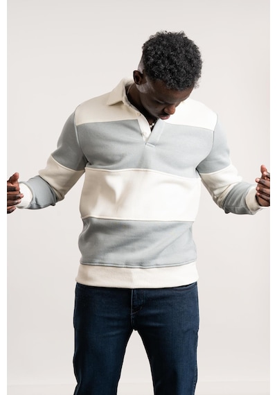 Fbı Polo Yaka Kalın Çizgili 3 İplik İçi Şardonlu Slimfit Sweatshirt Gri