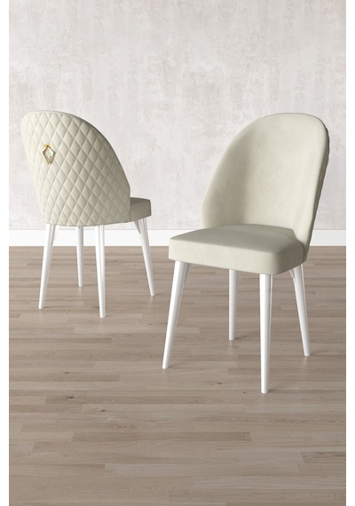 Milas Beyaz 80x132 Mdf Açılabilir Yemek Masası Takımı 4 Sandalye, 1 Bench Krem