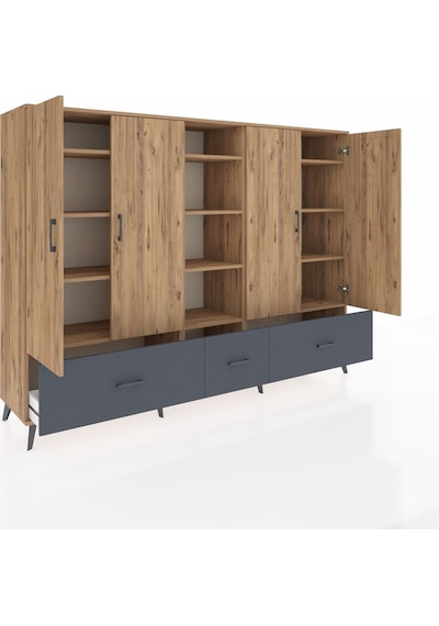 Hyperion Dolap 12 Raflı 3 Çekmeceli 4 Kapaklı 220x44x163 Çam-çam/ Çam-çam/antrasit Hyperion Dolap 12 Raflı 3 Çekmeceli 4 Kapaklı 220x44x163 Çam-çam/ Çam-çam/antrasit