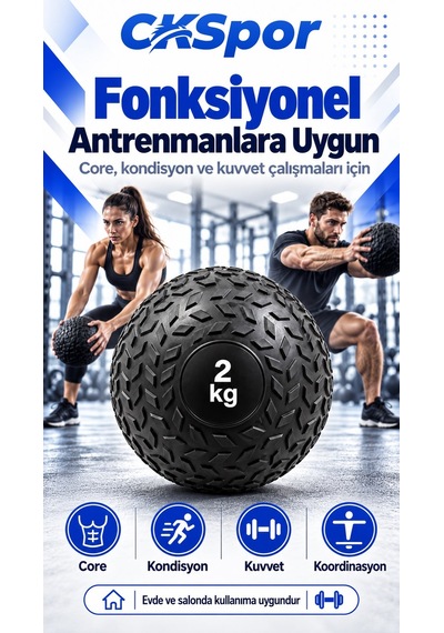 Ckspor 2 Kg Zıplamayan Sağlık Topu Slam Ball Kaymaz Dokulu Fitness Egzersiz Ağırlık Topu