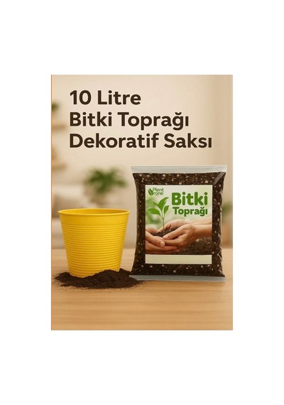 Saksı Değişim Seti - 10 Litre Böcek Sinek Yapmayan Organik Çiçek Toprağı + 9,5 Litre Dekoratif Saksı 10 L